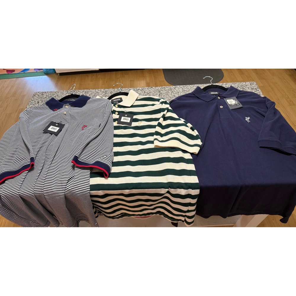 Ashworth Golf Polo Shirts Mens L Multicolor NEW 3 Pack Striped Solid Cotton